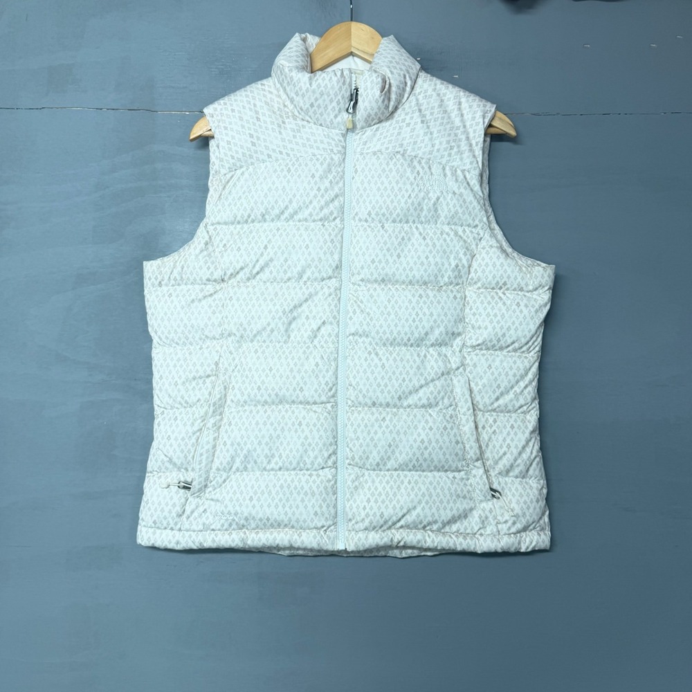 The North Face Nuptse 700 Down Puffer Vest Cream Tan Geometric Diamond Print L - Picture 6 of 7